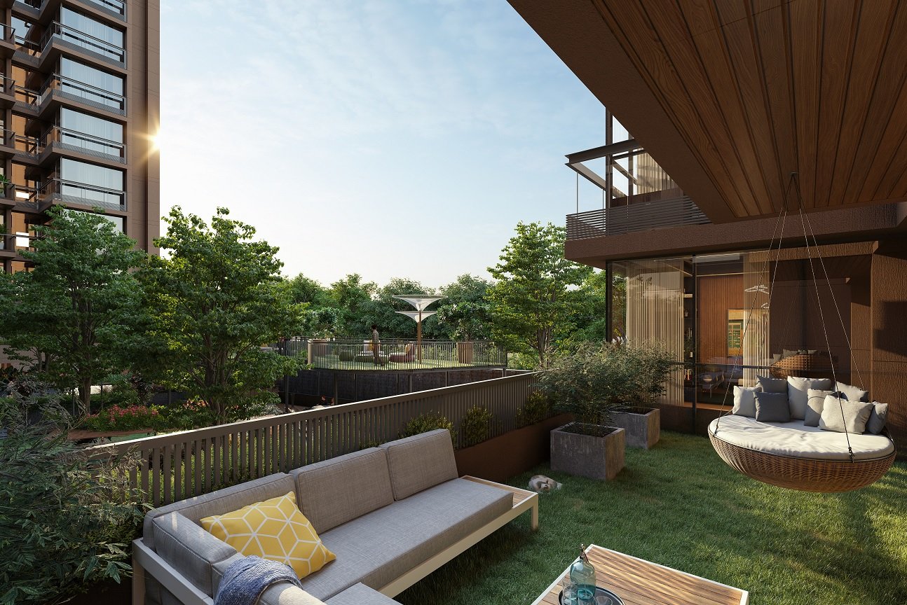 balcony 3d exterior visualization for modern apartment