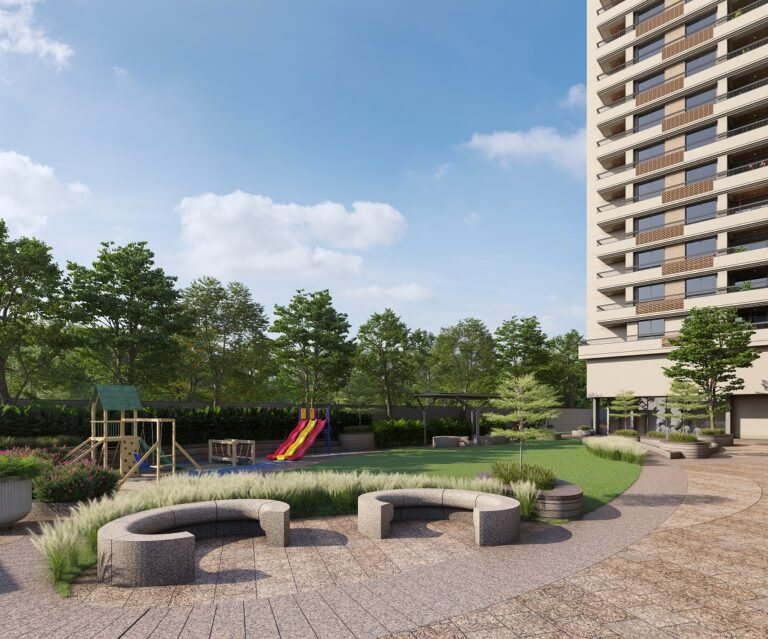 Elegant Garden Sitting Area with 3D Exterior Visualization